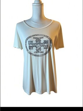 Tory Burch Cream Short-Sleeve Logo Tee